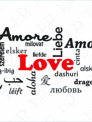 Adesivo da parete con scritte Amore in varie lingue-adesivo murale