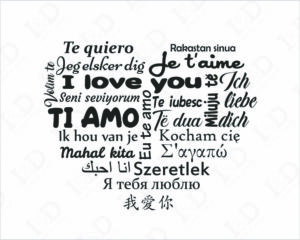 Adesivo scritta ti amo-cuore con scritte in varie lingue-adesivo murale