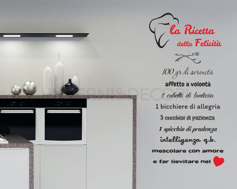 Adesivo murale frase "LA RICETTA DELLA FELICITÀ"