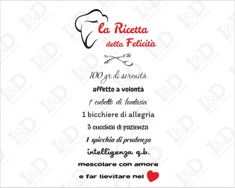 Adesivo murale frase "LA RICETTA DELLA FELICITÀ"