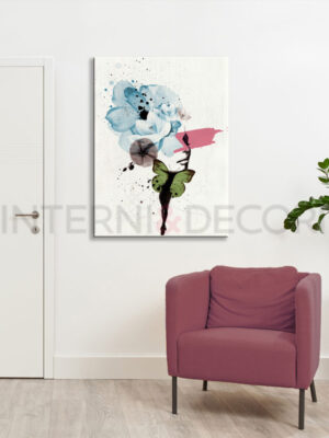 Quadro moderno donna "RITRATTO CON FARFALLA E FIORI" - Stampa su tela