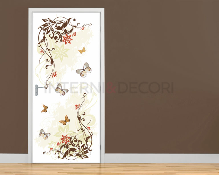Decorazione adesiva porte "FIORI CON FARFALLE"