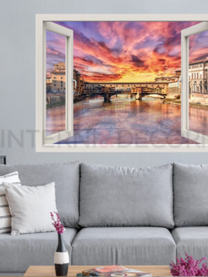 Adesivo murale finestra Firenze "VISTA SUL PONTE VECCHIO"