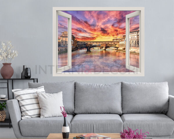 Adesivo murale finestra Firenze "VISTA SUL PONTE VECCHIO"