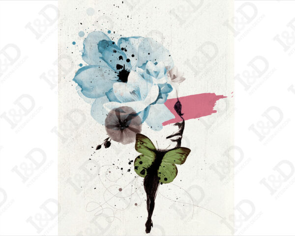 Quadro moderno donna "RITRATTO CON FARFALLA E FIORI" - Stampa su tela