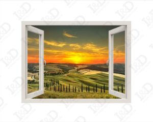 Adesivo murale finestra-tramonto toscano-finestra illusione