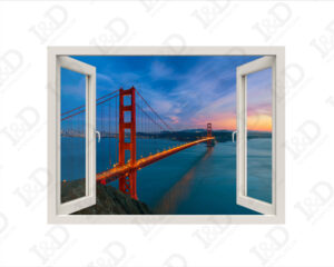 Adesivo murale finestra-Golden Bridge-finestra illusione
