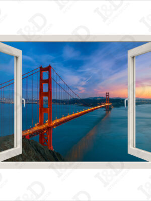 Adesivo murale finestra-Golden Bridge-finestra illusione