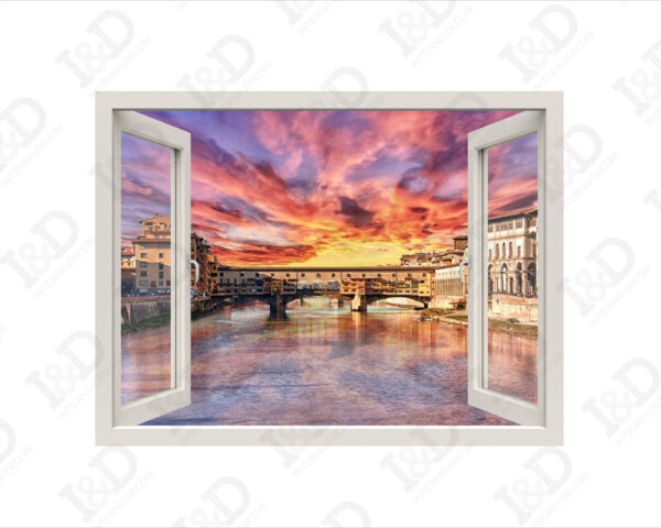 Adesivo murale finestra Firenze "VISTA SUL PONTE VECCHIO"