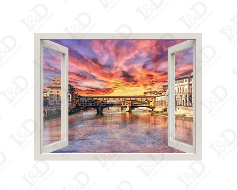 Adesivo murale finestra Firenze "VISTA SUL PONTE VECCHIO"