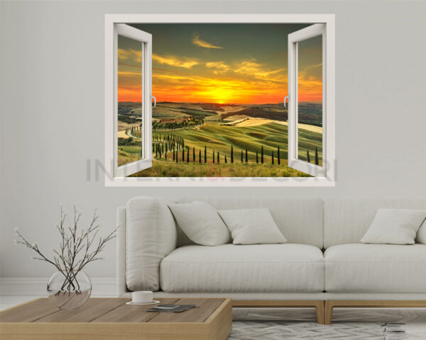 Adesivo murale finestra"TRAMONTO TOSCANO" - Finestra illusione