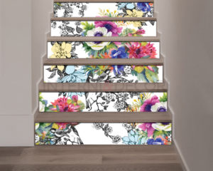 Decorazione per scale-fiori variopinti-adesivo per scale