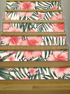 Stickers per scale "FIORI TROPICALI E FOGLIE DI PALMA"