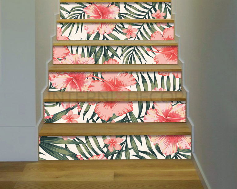 Stickers per scale "FIORI TROPICALI E FOGLIE DI PALMA"