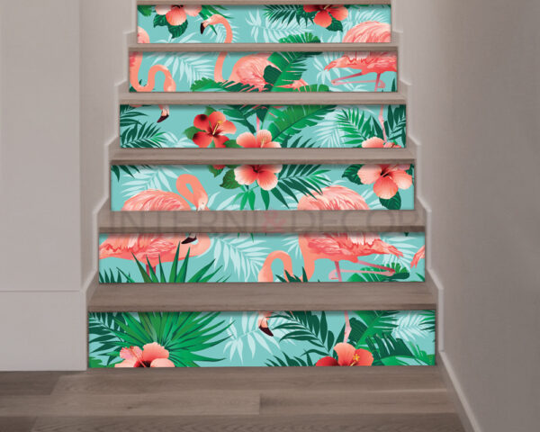 Adesivi per scale "FIORI E FENICOTTERI ROSA"