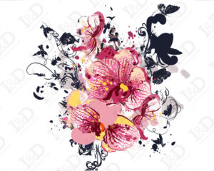 Quadro moderno fiori-orchidee e farfalle-Stampa su tela