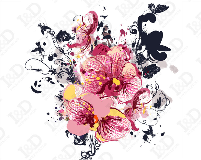 Quadro moderno fiori "ORCHIDEE E FARFALLE" - Stampa su tela