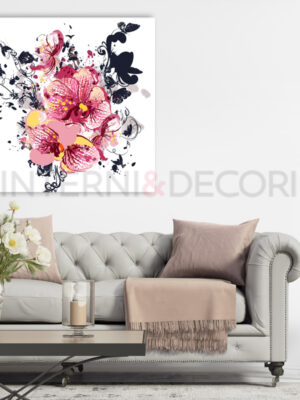Quadro moderno fiori "ORCHIDEE E FARFALLE" - Stampa su tela