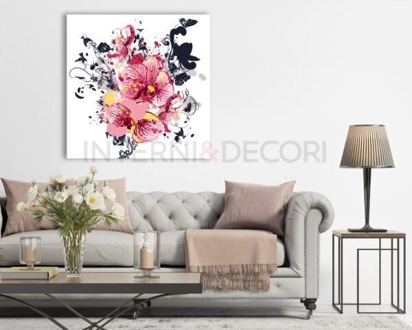 Quadro moderno fiori "ORCHIDEE E FARFALLE" - Stampa su tela