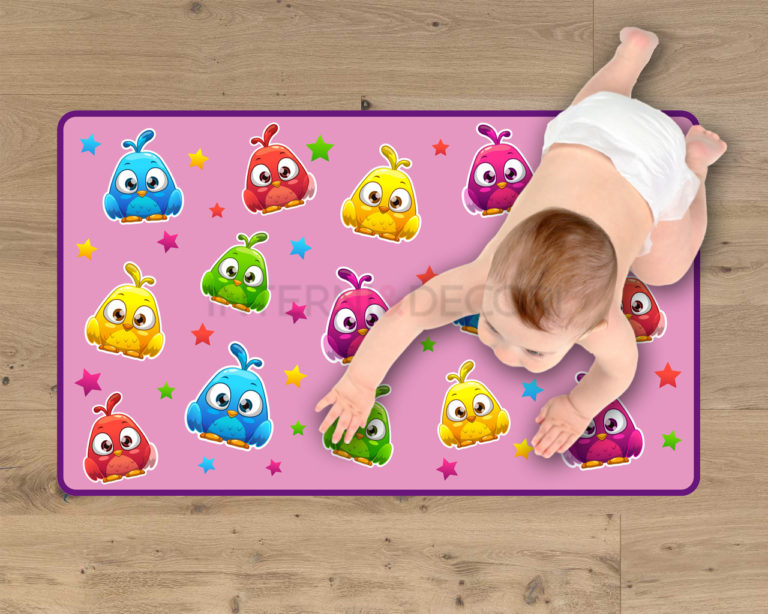 Tappeto adesivo bambini "GUFETTI SU SFONDO ROSA" - Adesivo per pavimento