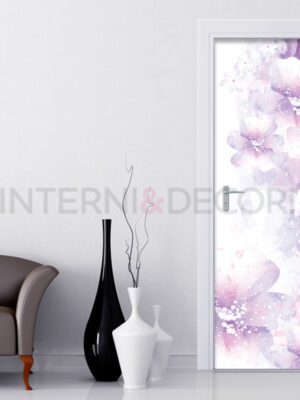 Decorazione adesiva porte "FIORI BIANCHI SU SFONDO VIOLA"