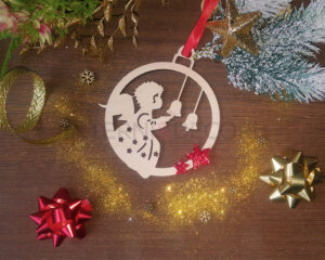 Pallina di Natale in legno "ANGEL WITH BELLS" - Decorazioni laser legno