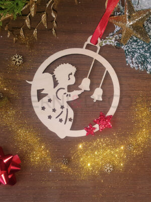 Pallina di Natale in legno "ANGEL WITH BELLS" - Decorazioni laser legno