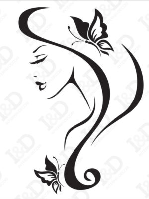 Adesivo murale donna-farfalle tra i capelli