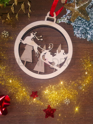Pallina di Natale duo in legno "SLITTA DI BABBO NATALE" - Decorazioni laser legno