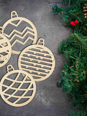 Set n.4 palline di Natale in legno "MOTIVI GEOMETRICI" - Decorazioni laser legno