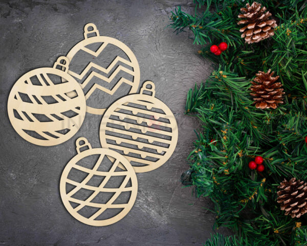 Set n.4 palline di Natale in legno "MOTIVI GEOMETRICI" - Decorazioni laser legno