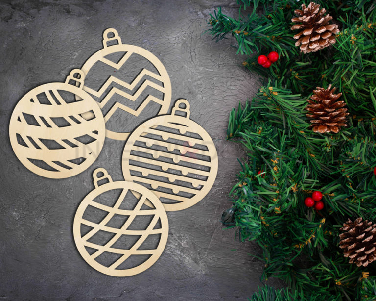 Set n.4 palline di Natale in legno "MOTIVI GEOMETRICI" - Decorazioni laser legno