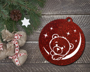 Pallina di Natale personalizzata con nome "ORSETTO SU LUNA"- Decorazioni laser plexiglass