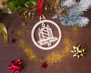 Pallina di Natale in legno "CANDELE DI NATALE" - Decorazioni laser legno