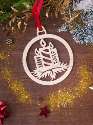 Pallina di Natale in legno "CANDELE DI NATALE" - Decorazioni laser legno