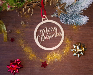 Pallina di Natale in legno "MERRY CHRISTMAS" - Decorazioni laser legno