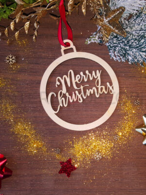 Pallina di Natale in legno "MERRY CHRISTMAS" - Decorazioni laser legno