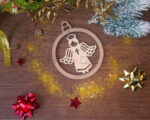 Pallina di Natale in legno e mdf "ANGELO CON CROCE" - Decorazioni laser legno