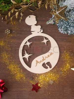Pallina in legno personalizzata con nome "IL MIO PRIMO NATALE" - Decorazioni laser legno