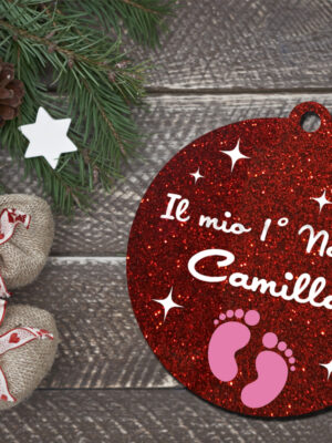 Pallina con nome-fatina con stelle-orsetto su luna-decorazioni a taglio laser