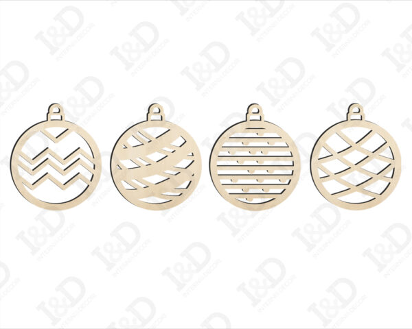 Set n.4 palline di Natale in legno "MOTIVI GEOMETRICI" - Decorazioni laser legno