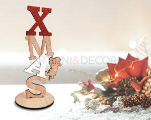 Scritta Xmas in legno "ARRIVA BABBO NATALE" - Decorazioni laser legno