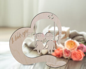 Cuore in legno I love you "BIMBI SU ALTALENA"