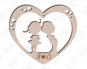Decorazioni in laser legno-cuore in legno amore-bacio di bimbi