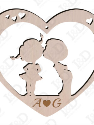 Decorazioni in laser legno-cuore in legno amore-bacio di bimbi