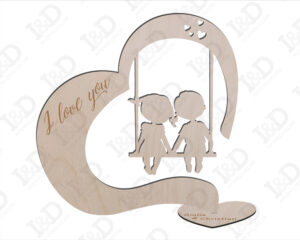 Cuore in legno I love you-bimbi su altalena-decorazioni laser legno