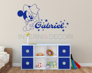 Adesivo murale con nome-in mezzo ai fiori-Adesivo da parete Topolino cowboy-adesivo murale con nome