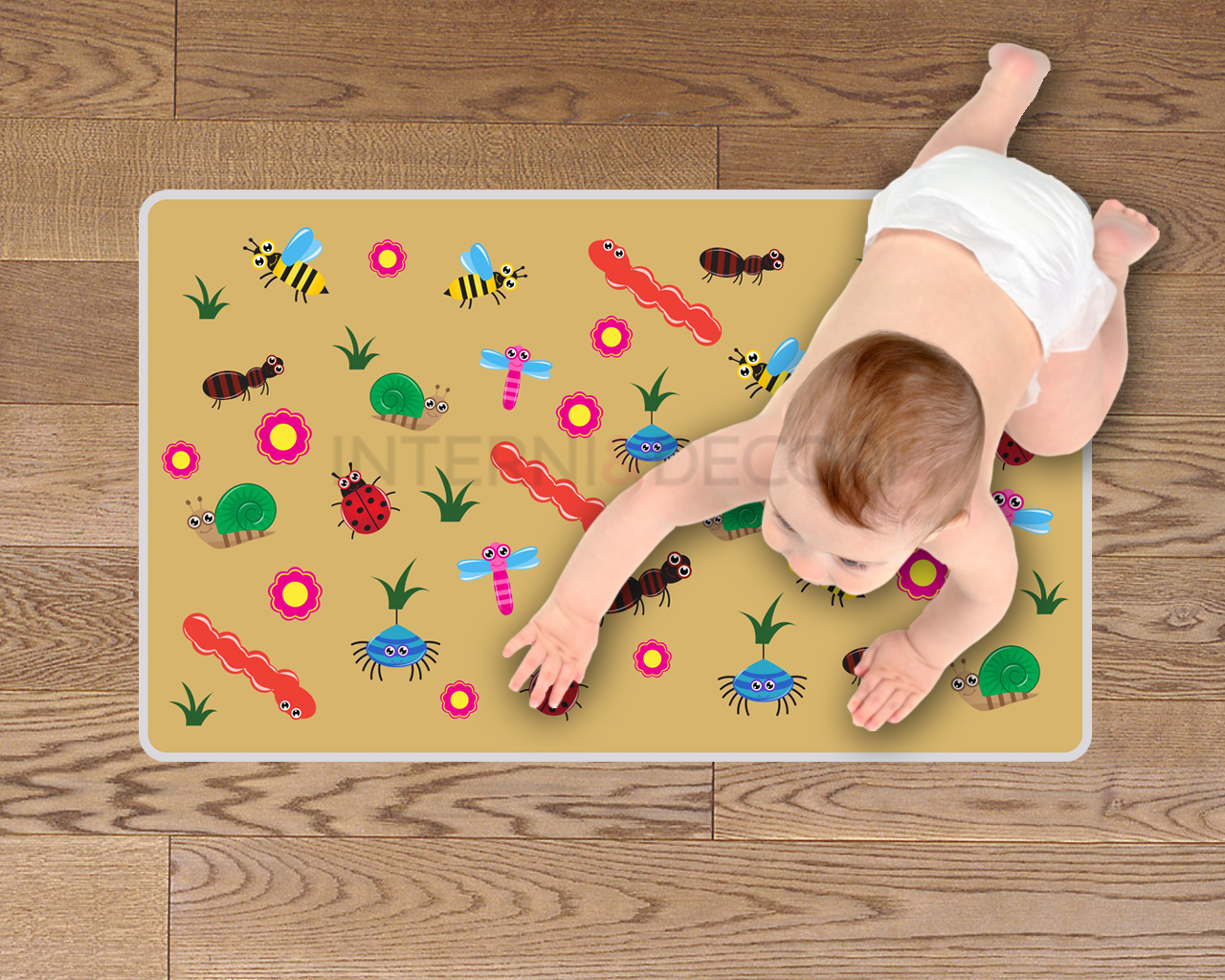 Tappeto adesivo bambini “INSETTI NEL PRATO” – Adesivo per pavimento -  Interni & Decori