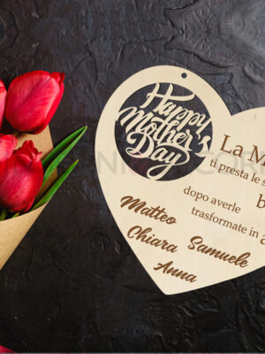 Cuore in legno festa della mamma "LA MAMMA TI PRESTA..."