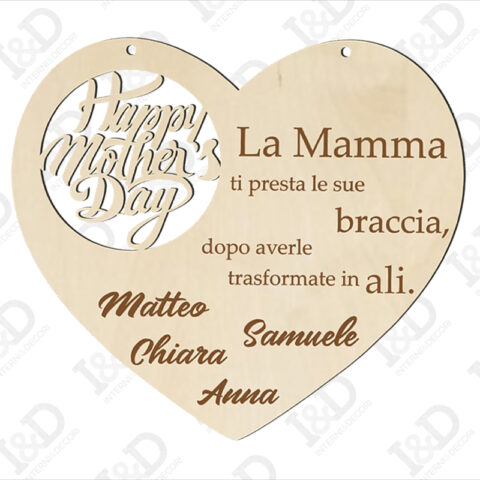 Cuore in legno festa della mamma-Decorazioni taglio laser